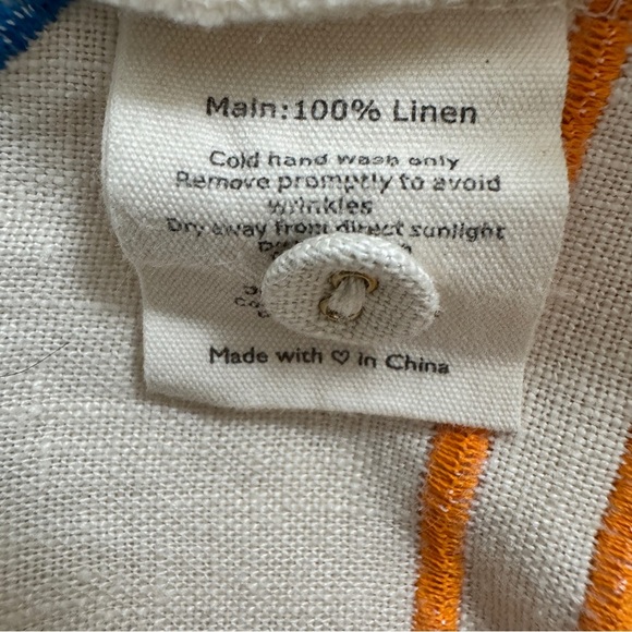 VRG Grl Blouse Sunsets Capri Linen Natural Button Down Collared Embroidered Sz 8 - Picture 5 of 16